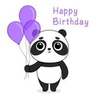 panda dos desenhos animados com balões. feliz aniversário ilustração vetorial vetor