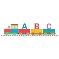 trem de madeira com carros e letras abc, volta às aulas, ilustração vetorial de cor em estilo simples vetor