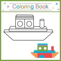 livro de colorir para barco infantil, linha de contorno preta, ilustração vetorial de doodle isolado vetor