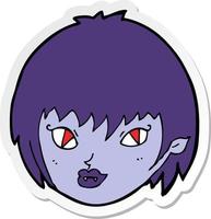 adesivo de um rosto de garota vampira de desenho animado vetor