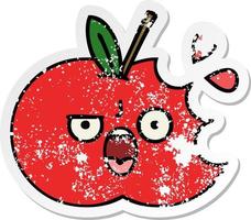 vinheta angustiada de uma maçã vermelha de desenho animado bonito vetor