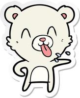 adesivo de um urso polar de desenho animado rude com a língua para fora vetor