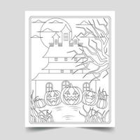 ilustração de páginas para colorir de halloween para crianças e adultos, ilustração de halloween desenhada à mão vetor