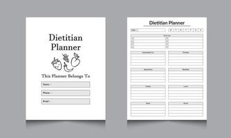 modelo de planejador de nutricionista. nutricionista diária do paciente informações e interior do planejador de hábitos alimentares. vetor