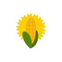 ilustração de desenhos animados de ícone de logotipo de milho e sol vetor