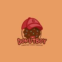 mascote de personagem de logotipo de menino de donut usa boné de beisebol legal em ilustração de estilo divertido de jogo de desenho animado vetor