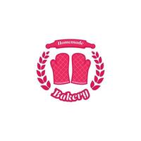 logotipo de distintivo de loja de padaria caseira com ilustração vetorial de símbolo de ícone de luva de forno rosa vetor
