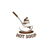 símbolo de ícone de logotipo de tigela grande de sopa quente com ilustração vetorial de pá de concha de sopa soto vetor