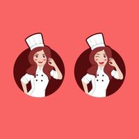 mascote de personagem de logotipo de chef de mulher de beleza feminina com expressão definida com pose de mão ok vetor