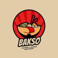 almôndega deliciosa de ramen bakso e tigela de restaurante de macarrão com ilustração de ícone de símbolo de logotipo de rosto vetor