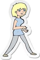 adesivo de uma mulher de desenho animado andando vetor