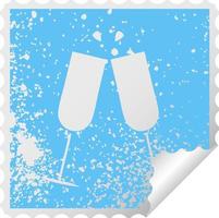 símbolo de adesivo de peeling quadrado angustiado tilintando taças de champanhe vetor