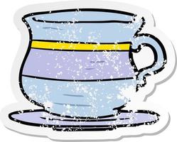 vinheta angustiada de uma xícara de chá velha de desenho animado vetor