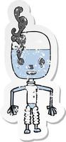 adesivo retrô angustiado de um robô de desenho animado vetor