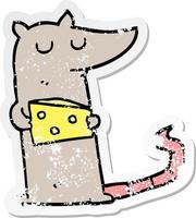 vinheta angustiada de um rato de desenho animado com queijo vetor