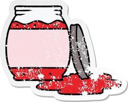 doodle de desenho animado adesivo angustiado de uma geléia de morango vetor