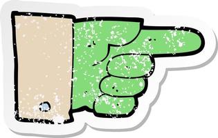 adesivo retrô angustiado de um desenho animado apontando a mão de zumbi vetor