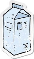 adesivo retrô angustiado de uma caixa de leite de desenho animado vetor