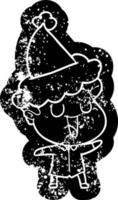 rindo ícone angustiado dos desenhos animados de um homem usando chapéu de papai noel vetor