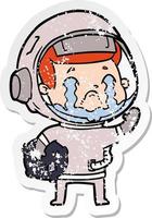 vinheta angustiada de um astronauta chorando de desenho animado vetor