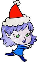 desenho muito texturizado de uma garota elfa usando chapéu de papai noel vetor