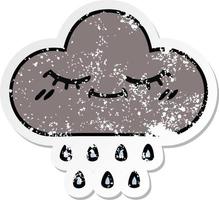 adesivo angustiado de uma nuvem de chuva de tempestade de desenho animado bonito vetor