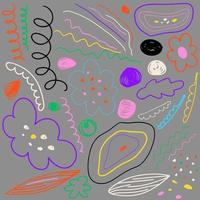 conjunto de cores vetoriais abstratas de ondas, rabiscos e sementes desenhadas no estilo doodle. vetor