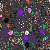 sem costura padrão de cores vetoriais abstratas de ondas, rabiscos e sementes desenhadas no estilo doodle. vetor