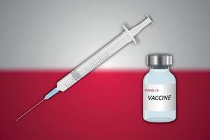seringa e frasco de vacina em desfoque de fundo com bandeira da polônia vetor