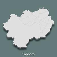 3d mapa isométrico de sapporo é uma cidade do japão vetor