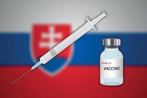 seringa e frasco de vacina em desfoque de fundo com bandeira da eslováquia vetor