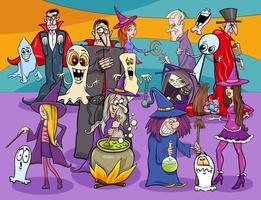 grupo de personagens assustadores de férias de halloween dos desenhos animados vetor