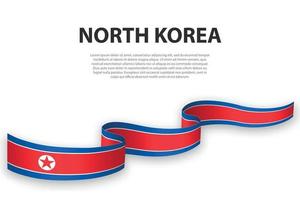 acenando a fita ou banner com bandeira da coreia do norte vetor