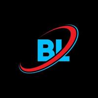design de logotipo de letra bl bl. letra inicial bl vinculou o logotipo do monograma maiúsculo do círculo vermelho e azul. logotipo bl, design bl. bl, bl vetor