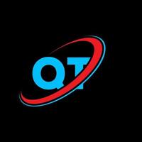 design de logotipo de letra qt qt. letra inicial qt ligado círculo monograma maiúsculo logotipo vermelho e azul. qt logotipo, qt design. qt, qt vetor