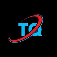 logotipo tq. projeto q. letra tq azul e vermelha. design de logotipo de letra tq. letra inicial tq vinculado ao logotipo do monograma em maiúsculas do círculo. vetor