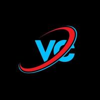 vc vc design de logotipo de carta. letra inicial vc ligou o logotipo do monograma maiúsculo do círculo vermelho e azul. vc logo, vc design. vc, vc vetor