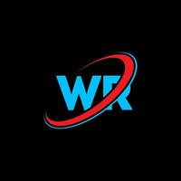 wr wr design de logotipo de carta. letra inicial wr vinculou o logotipo do monograma maiúsculo do círculo vermelho e azul. logotipo wr, design wr. wr, wr vetor