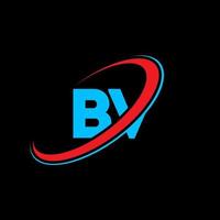 bv bv design de logotipo de carta. letra inicial bv logotipo de monograma maiúsculo círculo ligado vermelho e azul. bv logotipo, bv design. bv, bv vetor