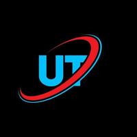 design de logotipo de carta ut ut. letra inicial ut círculo ligado logotipo monograma maiúsculo vermelho e azul. ut logotipo, ut design. ut, ut vetor