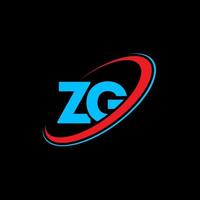 logotipo zg. projeto zg. letra zg azul e vermelha. design de logotipo de letra zg. letra inicial zg vinculado ao logotipo do monograma em maiúsculas do círculo. vetor