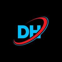 logotipo dh. projeto dh. letra dh azul e vermelha. design de logotipo de letra dh. letra inicial dh vinculado ao logotipo do monograma em maiúsculas do círculo. vetor
