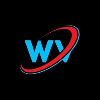 logotipo wv. projeto wv. carta wv azul e vermelha. design de logotipo de carta wv. letra inicial wv vinculado ao logotipo do monograma maiúsculo do círculo. vetor