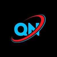 logotipo qn. projeto q. carta qn azul e vermelha. design de logotipo de letra qn. letra inicial qn vinculado ao logotipo do monograma maiúsculo do círculo. vetor