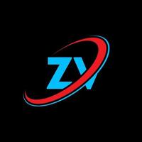 design de logotipo de letra zv zv. letra inicial zv círculo ligado logotipo monograma maiúsculo vermelho e azul. zv logotipo, zv design. zv, zv vetor