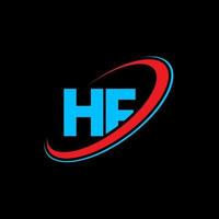 design de logotipo de letra hf hf. letra inicial hf círculo ligado logotipo monograma maiúsculo vermelho e azul. logotipo hf, design hf. hf, hf vetor