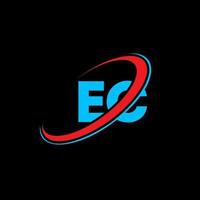 design de logotipo de carta ec ec. letra inicial ec círculo ligado logotipo monograma maiúsculo vermelho e azul. logotipo ec, design ec. ec, ec vetor