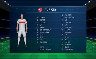 gráfico de transmissão de placar de futebol com equipe de futebol de esquadrão turquia vetor