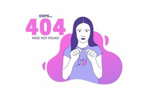 ilustrações mulher segurando plugues de internet a cabo para página de destino do conceito de design de erro 404 oops vetor