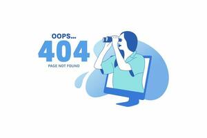 ilustrações mulher usando conexões de internet com aparência binocular para oops 404 error design concept landing page vetor